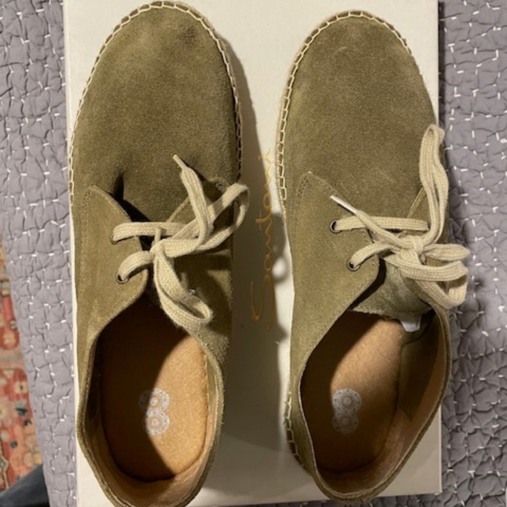 OLIVE GREEN SUEDE ESPADRILLE-TYPE LACE UPS  - 42